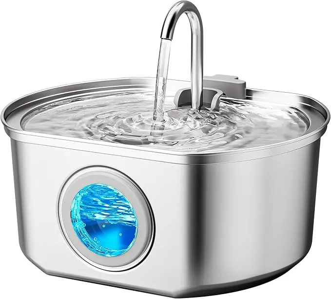 Cat Water Fountain Stainless Steel: 108oz/3.2L Cat Fountain for Drinking - Pet Water Fountain Inside - Automatic Dog Watering Dispenser Bowl - Pet Feeding & Watering Supplies - Water Level Window product image