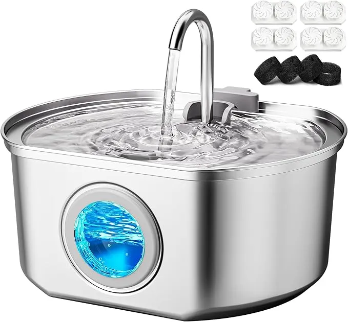 Cat Water Fountain Stainless Steel: 109oz/3.2L Cat Fountain for Drinking - Pet Water Fountain Inside - Automatic Dog Watering Dispenser Bowl - Pet Feeding & Watering Supplies - Water Level Window product image