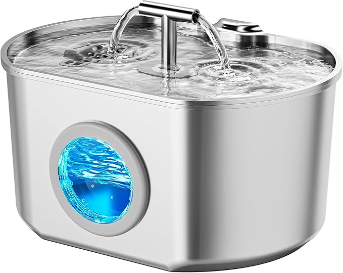 Cat Water Fountain Stainless Steel - Pet Drinking Fountain for Cats Indoor - 2.2L/74oz Automatic Water Dispenser with Watering Level Window (1 Filter) — image 1