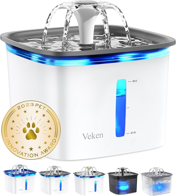 Veken Innovation Award Winner 95oz/2.8L Pet Fountain, Automatic Cat Water Fountain Dog Water Dispenser with Replacement Filters for Cats, Dogs, Multiple Pets (Grey, Plastic) — image 1