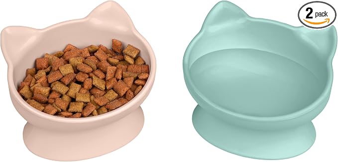 Kitty City Elevated Cat Bowls (Set of 2), Whisker-Friendly Raised Cat Food & Water Dishes, Modern Pedestal Design, Dishwasher Safe, 6.5 oz Each – Pink & Teal — image 1