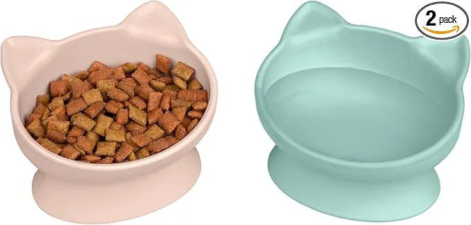 Kitty City Elevated Cat Bowls (Set of 2), Whisker-Friendly Raised Cat Food & Water Dishes, Modern Pedestal Design, Dishwasher Safe, 6.5 oz Each – Pink & Teal product image