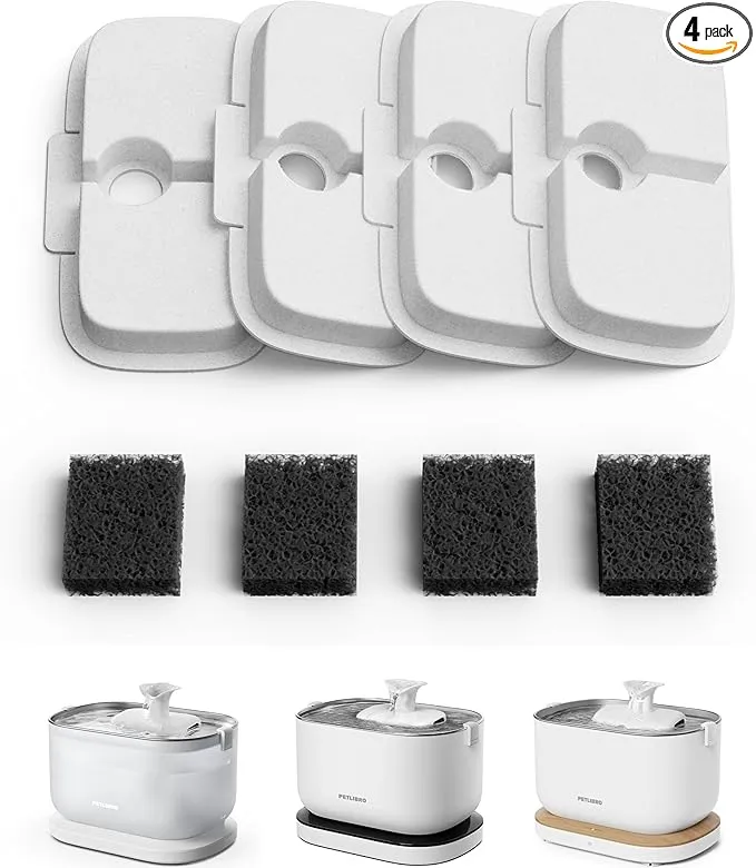 PETLIBRO 4 Packs Replacement Filters for Dockstream Cat Water Fountain PLWF105/PLWF115/PLWF005, 2 Months Set of Replacement Filters for Ultra Quiet Pet Water Fountain product image