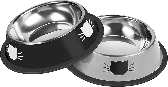 Serentive 2 Pcs Non-Slip Stainless Steel Small Food Bowls - Unbreakable, Thicken Cat Feeder, 7 Oz Dishes - Suitable for Indoor Small Pets - Removable Rubber Base, Easily Clean, Lovely Color product image