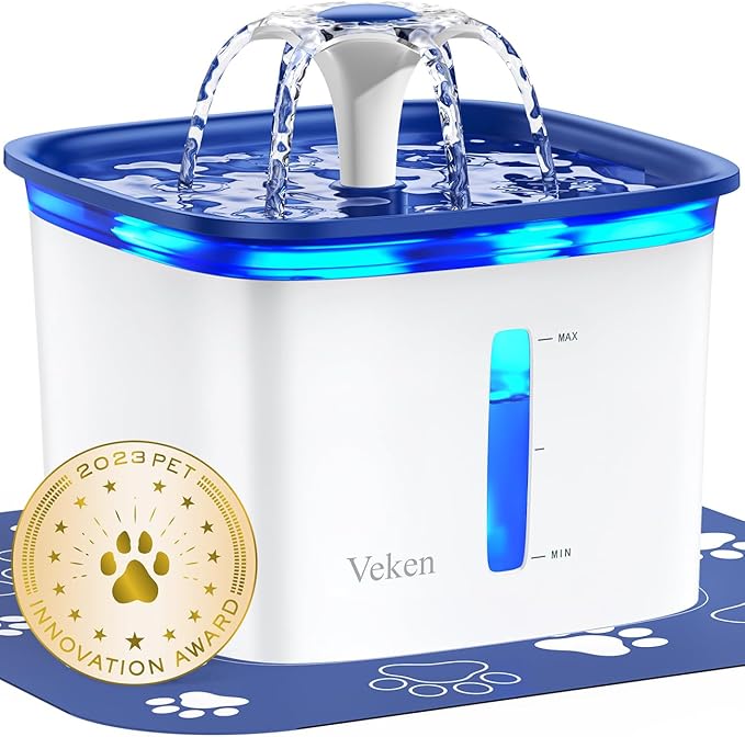 Veken Innovation Award Winner 95oz/2.8L Pet Fountain, Automatic Cat Water Fountain Dog Water Dispenser with Replacement Filters for Cats, Dogs, Multiple Pets (Blue, Plastic) — image 1