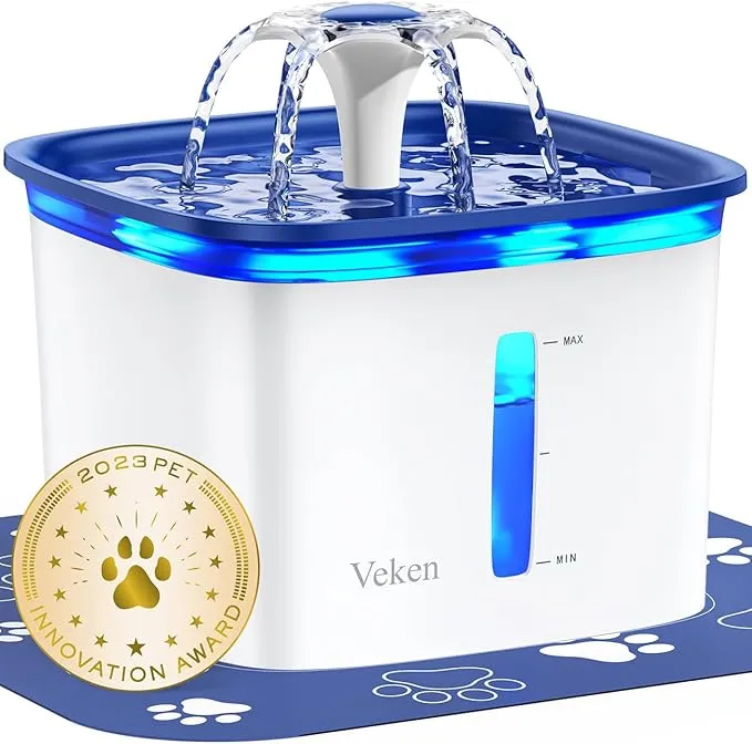 Veken Innovation Award Winner 95oz/2.8L Pet Fountain, Automatic Cat Water Fountain Dog Water Dispenser with Replacement Filters for Cats, Dogs, Multiple Pets (Blue, Plastic) product image