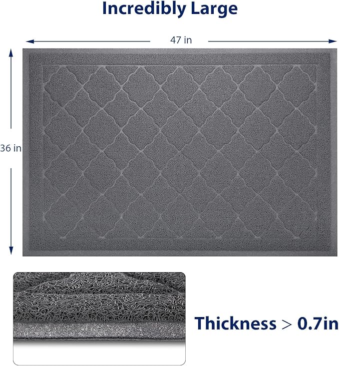 WePet Cat Litter Box Mat, Kitty Premium PVC Pad, Durable Trapping Rug, Phthalate Free, Urine-Resistant, Scatter Control, XXL 47 x 36 Inch, Grey — image 2