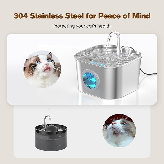 Cat Water Fountain Stainless Steel: Pet Fountains for Cats/Dog Indoor Automatic Waterer Bowls for Drinking Small Animal Water Dispenser Metal Pets Watering Faucet Bottle Auto Kitty Watering Supplies — image 2