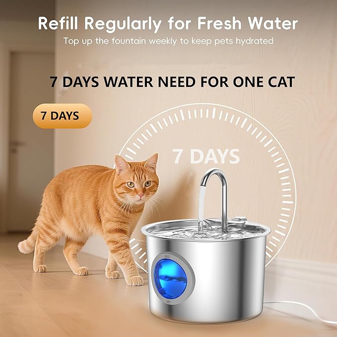 Cat Water Fountain Advanced 304 Stainless Steel 2.2L/74oz with Detachable Tank, Easy to Clean, Automatic Pet Fountain Quiet Cats Water Dispenser, Perfect for Cats Dogs Indoor — image 2