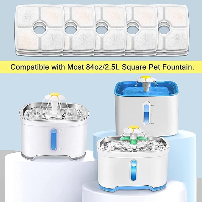Cat Water Fountain Filters,10 Pack Replacement Filter Fit for Top Square 84oz/2.5L Cat Pet Fountain, 3 Filtration System — image 2