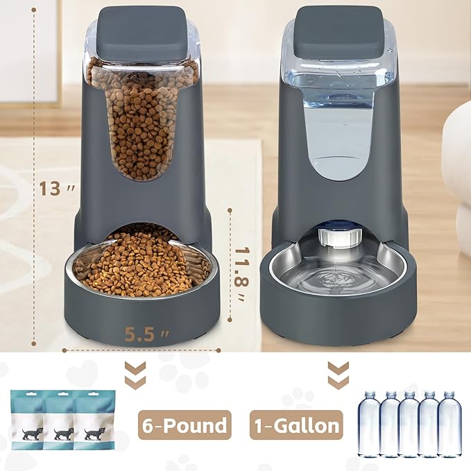 Automatic Cat Feeder and Water Dispenser with Stainless Steel Bowl Dog Gravity Food Feeder and Waterer for Small Medium Pets Puppy Kitten 1 Gallon x 2 — image 2
