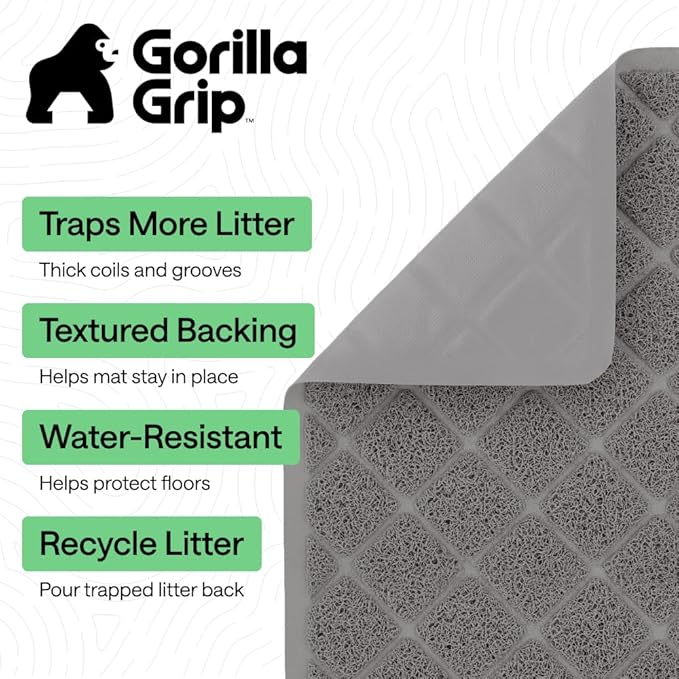 GORILLA GRIP Cat Litter Box Mat, 35x23, Cushioned Coil Mesh Litter Trapping Mats, Scatter Control Supplies for Less Mess, Phthalate Free, Ultra Deep Catch Grooves, Rinse or Vacuum to Clean, Gray — image 2
