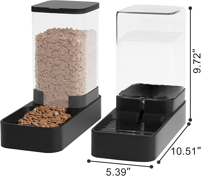 Automatic Cat Feeder and Water Dispenser in Set with Pet Food Bowl,Gravity Dog Waterer and Food Feeder for Small Medium Dog Cat Puppy Kitten Large Capacity(3.3L,Black) — image 2