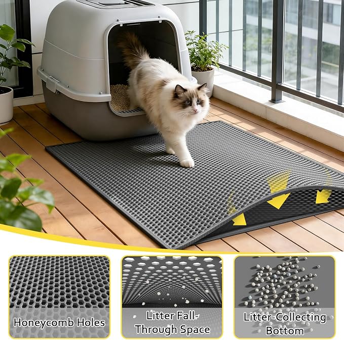 Cat Litter Mat, 30"X24" Large Double Layer Litter Trapping Mat, Waterproof/Urineproof, Easy to Clean Kitty Litter Mats for Floor, Scatter Control (Grey-1Pack) — image 2