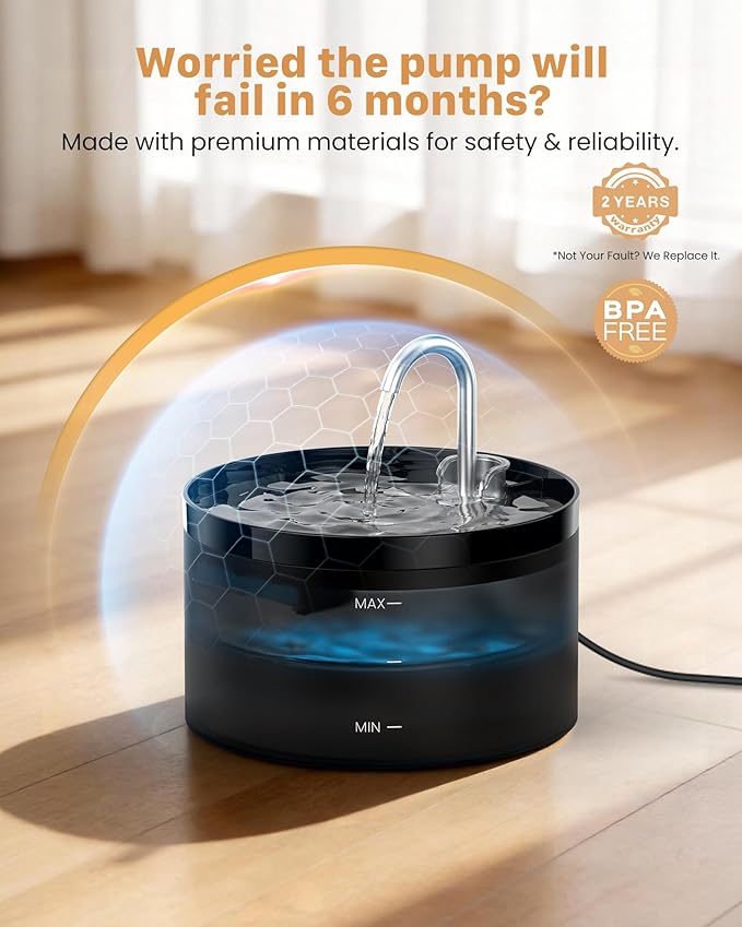 Cat Water Fountain: Dog Bowl Fountains - Automatic Pet Dispenser - Dogs Drinking Waterer Bowls Indoor - Auto Watering Dish Supplies - Easy Cleaning Animal Machine - Quiet 67oz/2L Kitty Drink Fountain — image 2