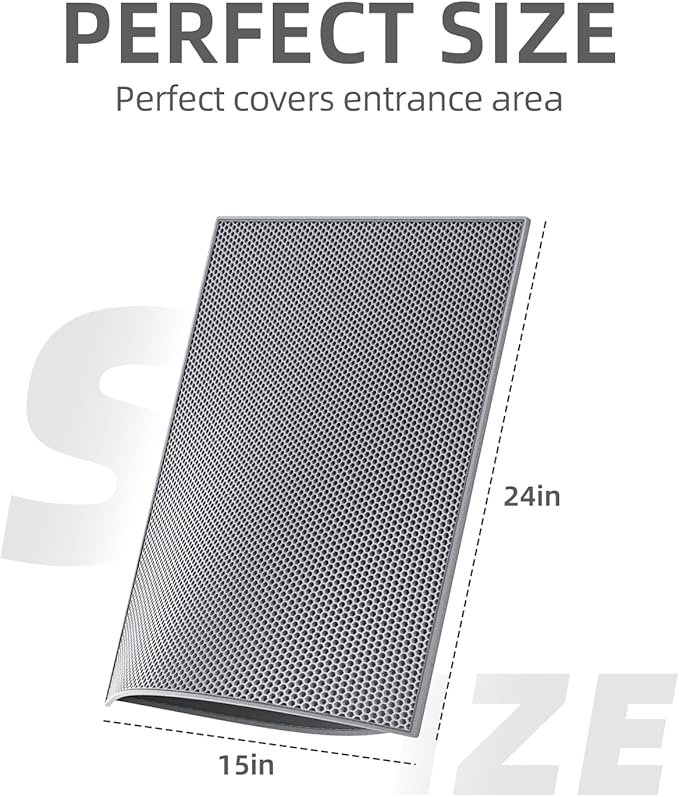ESTHELLO Cat Litter Mat, Cat Litter Trapping Mat, Honeycomb Double Layer Design, Easy to Clean,Washable (24’’ x 15’’ Gray — image 2