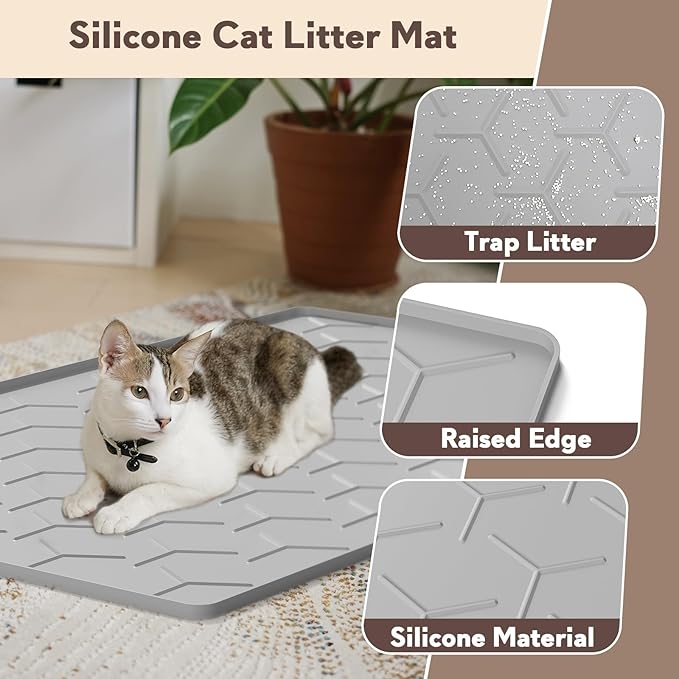 Garoopion Cat Litter Box Mat, Large 40" X 28" Litter Trapping Mat for Cats, Waterproof Silicone Pad for Floor, Gray — image 2