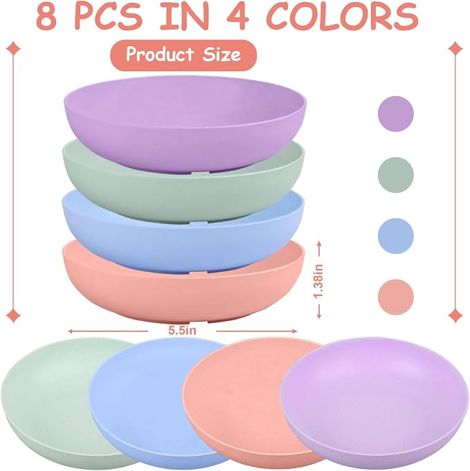 [8-Pieces] Whisker Fatigue Cat Bowl - 5.5 Inch Shallow Cat Food Dish Wide Cats Wet Feeding Bowls, PET Plate for Kittens and Short Legged Cats (Type-A Normal Bowls) — image 2