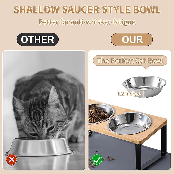 Upgraded Elevated Cat Bowls with Food Mat,15°Tilted Stand Anti Vomiting Raised Cat Dishes for Food and Water,2 Stainless Steel Bowls for Cats and Puppy — image 2