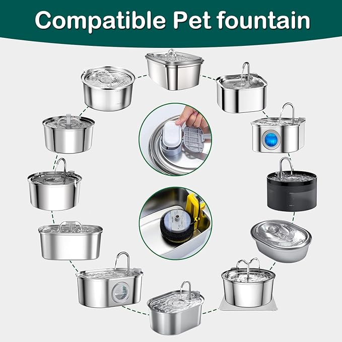 Cat Water Fountain Filter,16 Pack Cat Fountain Replacement Filters for Stainless Steel 67oz/2L Adjustable Water Flow Pet Water Fountain,Dog Water Fountain (8+8 Pack) — image 2