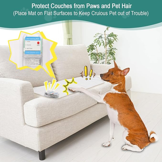 SEERWAY Scat Pet Shock Mat Indoor, Safe Shock Training Pads for Dogs and Cats, Electric Repellent Mat Keeps Pets Off Couch, Sofa, Counter Top, 3 Training Modes, 60"x12" Rectangular, Battery Operated — image 2