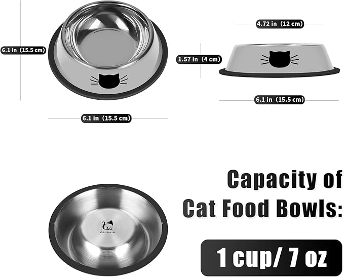 Serentive 2 Pcs Non-Slip Stainless Steel Small Cat Food Bowls - Unbreakable, Thicken 7 Oz Cat Dishes - Indoor, Removable Rubber Base, Easily Clean, Lovely Color — image 2