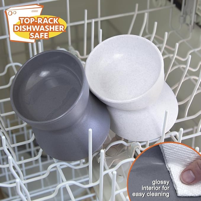 Kitty City Elevated Cat Bowls (Set of 2), Whisker-Friendly Raised Cat Food & Water Dishes, Modern Pedestal Design, Dishwasher Safe, 6.5 oz Each – White & Gray — image 2
