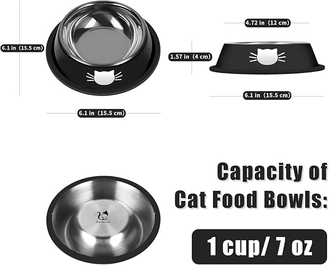 Serentive 2 Pcs Non-Slip Stainless Steel Small Food Bowls - Unbreakable, Thicken Cat Feeder, 7 Oz Dishes - Suitable for Indoor Small Pets - Removable Rubber Base, Easily Clean, Lovely Color — image 2