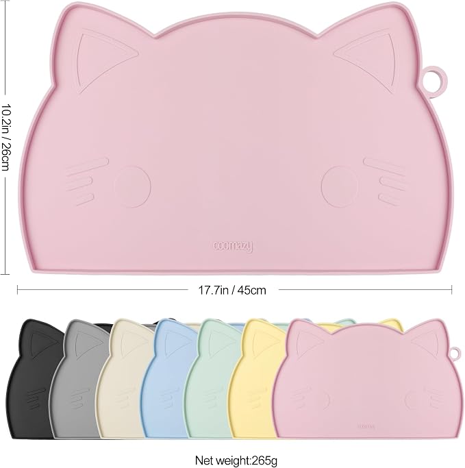 Coomazy Cat Food & Water Mat, Thicker Non-Slip Silicone Mat with Raised Edge (Pink, Medium) — image 2