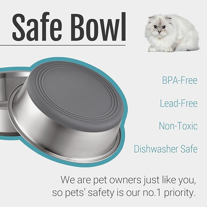 PEGYY11 Nonslip Stainless Steel Dog Cat Bowls, 2 US Cup, 2 Count — image 2