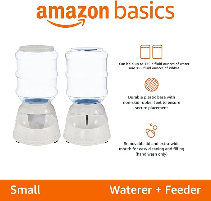 Amazon Basics Automatic Pet Water Dispenser and Gravity Food Feeder Set for Cat and Dog, Easy to Clean, 6-Pound Food Capacity, 1-Gallon, Small, Gray, Pack of 2 — image 2