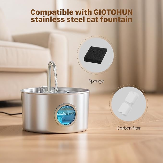 GIOTOHUN Cat Water Fountain Filter Replacement: 12 Cat Fountain Filter - 12 Pet Fountain Filter - 6 Carbon Filters & 6 Foam Filters - Suitable for GIOTOHUN Stainless Steel Cat Fountain S11 — image 2