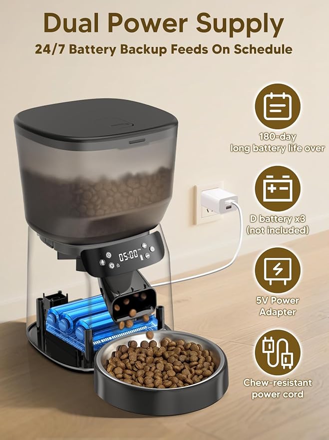 Automatic Cat Feeder and Water Fountain, 4L/16Cups Pet Dry Food Dispenser 2L Water Dispenser, Locking Lid, Programmable Timer 6 Daily Meals, 10s Voice Recorder, Cat Accessories for Puppy Kitten — image 2