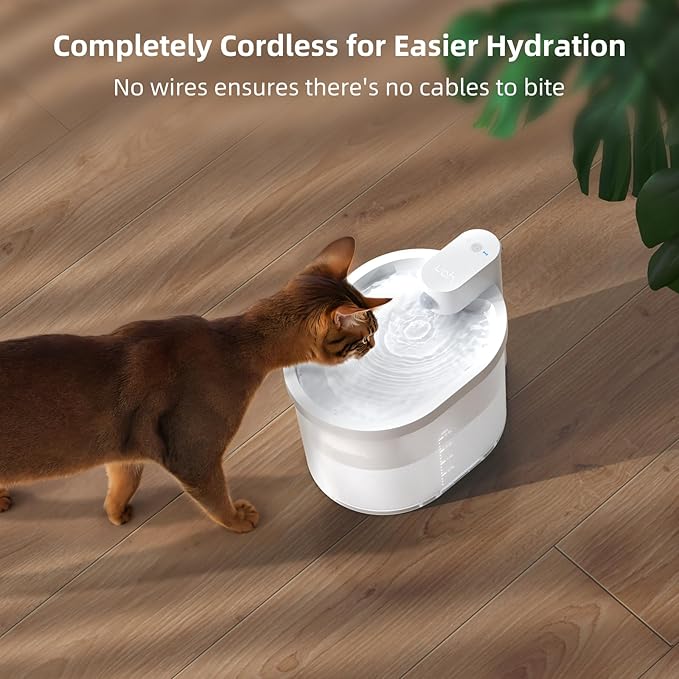 uahpet Cat Water Fountain, Wireless & Battery Operated 2L/67oz Pumpless Automatic Pet Fountain with Motion Sensor, Food-Grade ABS Tray, Easy to Clean Water Dispenser for Cats — image 2