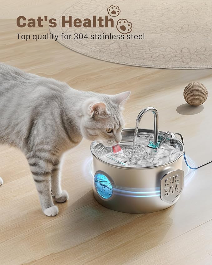 Cat Water Fountain Stainless Steel: 74oz/2.2L Cat Fountain for Drinking - Pet Water Fountain for Cats Inside - Quiet Cats Water Bowl Dispenser - Kitty Drinking Fountains - for Pets& Small Animals — image 2