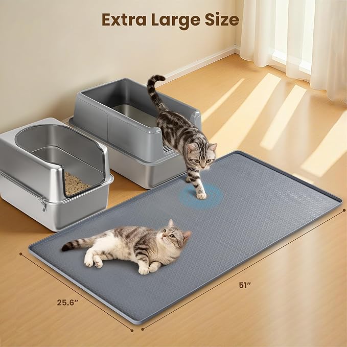Silicone Cat Litter Mat, XXL 51''×25.6'' Litter Box Mat, Waterproof Floor Mat for Pets, Litter Trapping, Easy to Clean, Soft on Paws (Dark Grey) — image 2