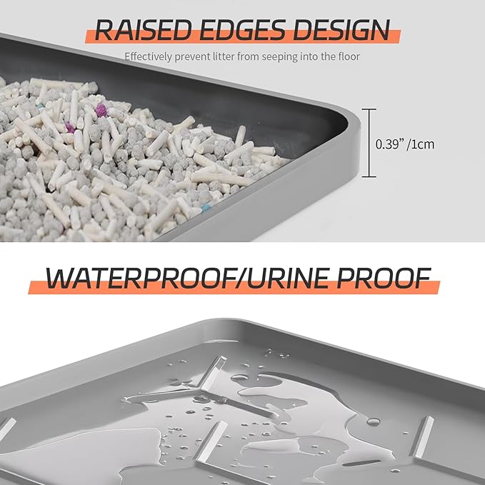 Bulkniu Large Silicone Cat Litter Mat, Waterproof/Urineproof, Litter Recycling, Easy to Clean, Soft on Kitty Paw (22"X34"- Grey) — image 2