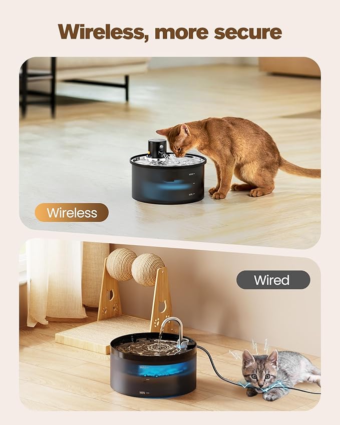 Wireless Cat Water Fountain Cordless: Battery Operated Cat Fountain - 108oz/3.2L Automatic Pet Water Dispenser Rechargeable Drinking Fountains for Cats Indoor with Motion Sensor Multiple Cats and Dogs — image 2