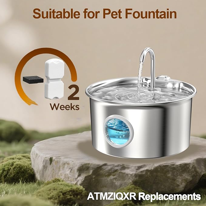 Cat Water Fountain Filters: 12 Cat Fountain Filter Replacement - 3 Months Set of Replacement Filters for ATMZIQXR Pet Fountains S18 - Contains 6 Carbon Filters + 6 Sponges Filters — image 2