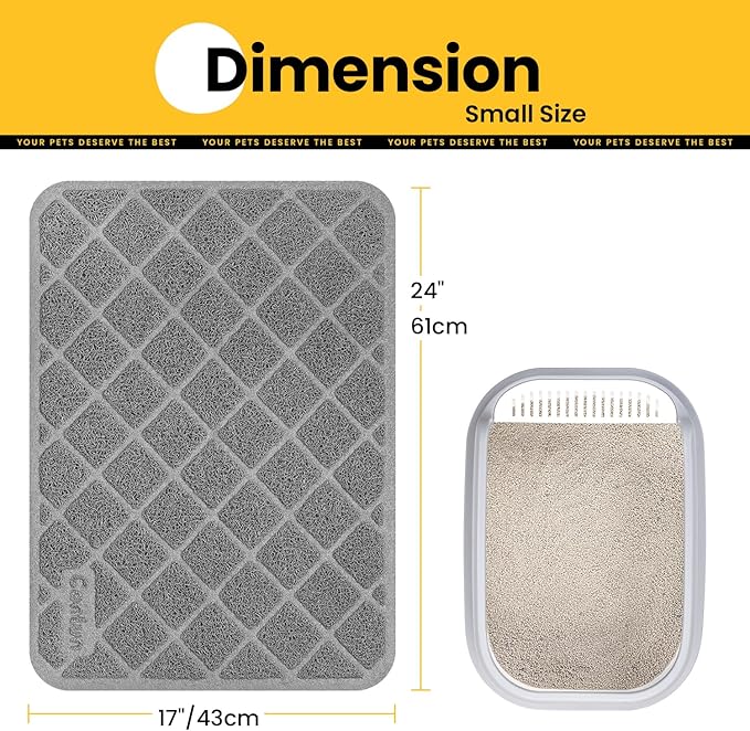 Conlun Cat Litter Mat Litter Trapping Mat, Premium Durable PVC Grid Mesh with Scatter Control, Non-slip, Less Waste Cat Litter Box Mat, Soft on Kitty’s Paws, Urine Waterproof, 24" x 17" Grey — image 2