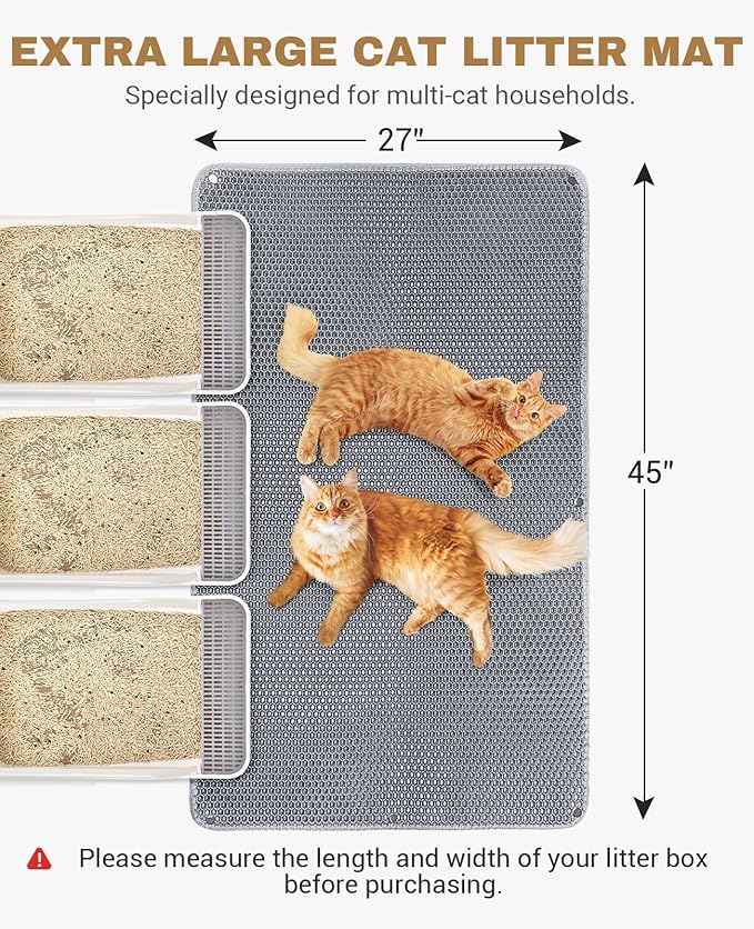 Fostanfly Cat Litter Mat - Extra Large XL 45"x 27" Cat Litter Trapping Mat, Machine Washable Double Layer Design, Urine & Waterproof for Kitty- Easy Clean for Floor — image 2