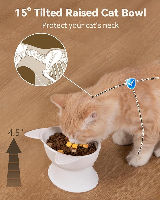 MateeyLife Elevated Cat Bowls, 2P Raised Food and Water Bowl Set for Indoor Cats & Small Dogs, Whisker Fatigue Cat Bowl, Anti Vomit Feeding Pet Bowls, 6 oz Each, Dishwasher Safe - White & Grey — image 2