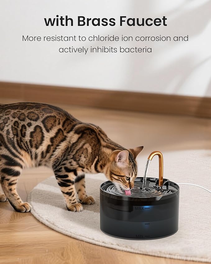 Cat Water Fountain, 71oz/2.1L Cat Fountain for Drinking with Copper Faucet, MISFANS-Designed Pump & Filter, Plastic Automatic Pet Water Fountain Bowl & Dispenser with 3-Pack Replaceable Filters — image 2