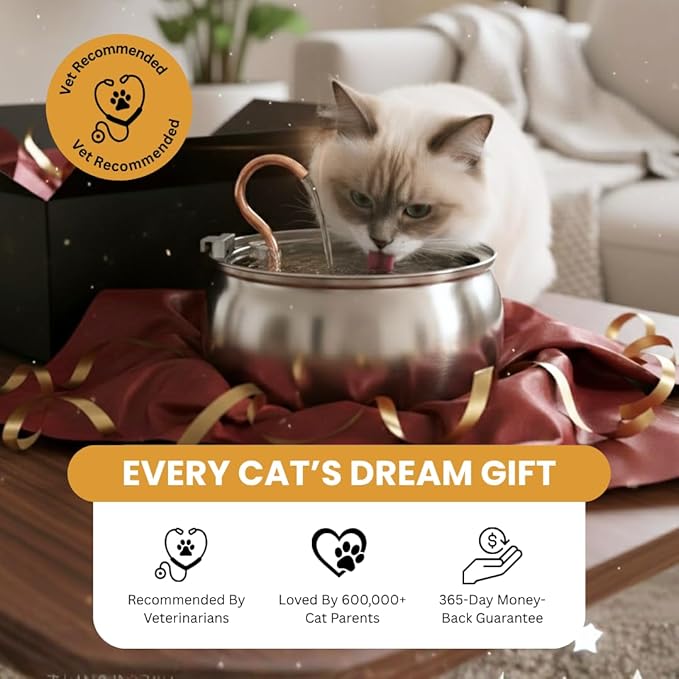 KittySpout Stainless Steel Cat Water Fountain Automatic Drinking Fountain, Quiet Circulating Water Bowl, Dishwasher Safe, Indoor Pet Fountain for Hydrated Healthy Cats (Stainless Steel, 4L Corded) — image 2