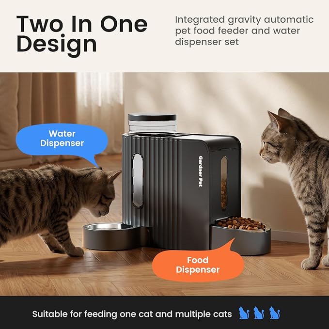 Gardner Pet Automatic Gravity Cat Food Feeder and Water Dispenser Stainless Steel Two-in-One Set Large Capacity Dispenser for Pets Dogs, Puppies, Kittens-(0.8 Gallons x 2) — image 2