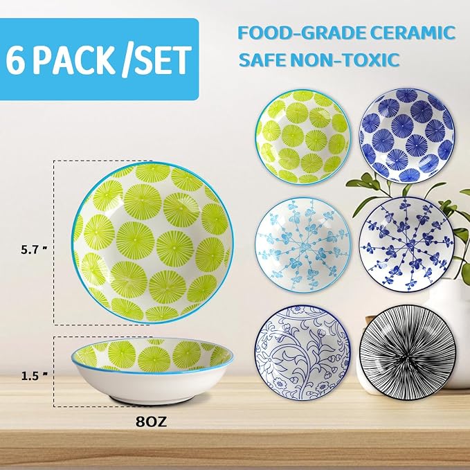 Ceramic Cat Bowls with Non-Slip Silicone Bottom,6 Pack Cat Food Bowl,Anti Whisker Fatigue Cats Dishes for Indoor Cats,Healthy Ceramic Kitten Plates for Daily Feeding Gift Choice (Classic) — image 2