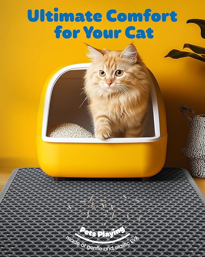 27" x 19" Cat Litter Mat - Ultra-Large Litter Box Mat with Double Layers, Urine-Proof and Non-Slip Litter Trapping Mat, Easy to Clean Kitty Litter Mats for Floor, Scatter Control, Grey — image 3