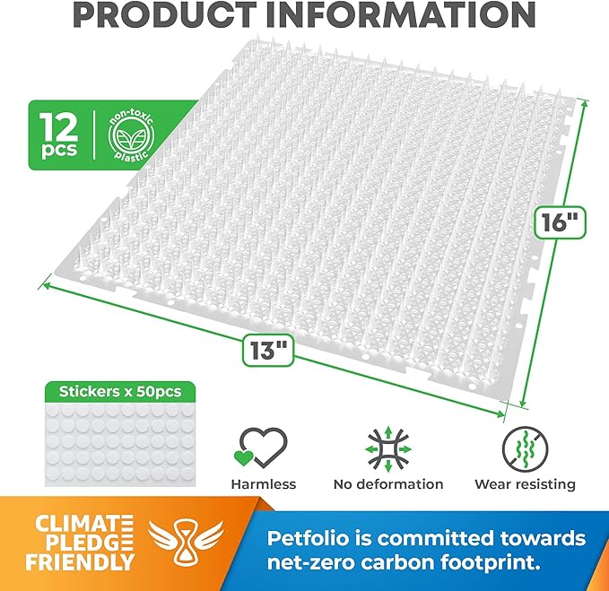 Petfolio 12 Pack Scat Mat for Cats - 16 x 13 Inch Cat Spike Mat with 1 Inch Spike is A Perfect Pet Training Mat Device for Cat Repellent Indoor & Outdoor to Deter Cats & Other Animals for All Seasons — image 2