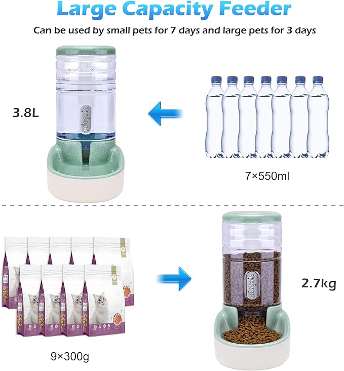 Kacoomi Automatic Dog Cat Feeder and Water Dispenser Gravity Food Feeder and Waterer Set with Pet Food Bowl for Small Medium Dog Puppy Kitten, Large Capacity 1 Gallon x 2 — image 2