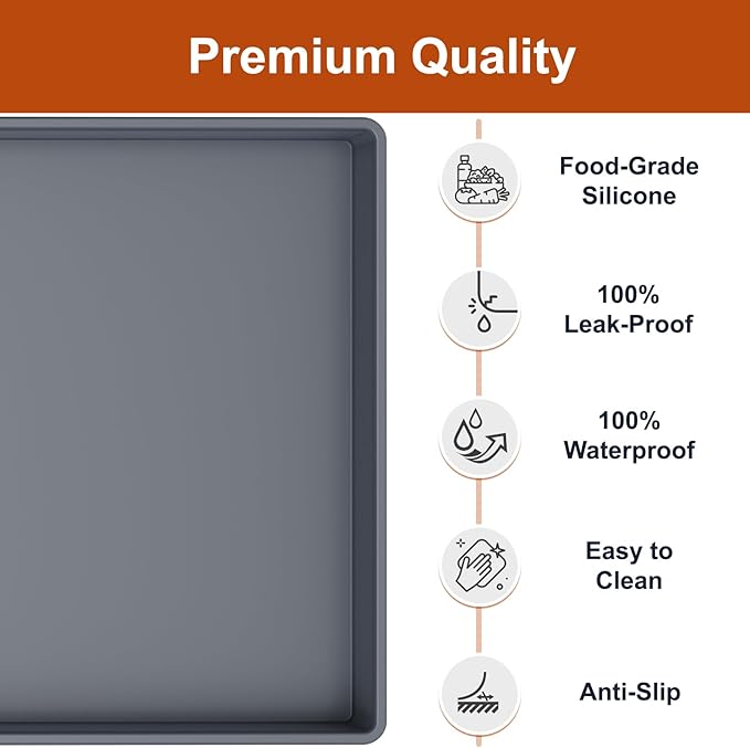 ukeetap Extra Thick Silicone Mat Waterproof with Raised Edge 19” x 12”, BPA Free Non-Slip Dog & Cat Food Mat, Feeding Mat for Food and Water Bowls, Spill Proof Mat to Protect Floors, Gray — image 2